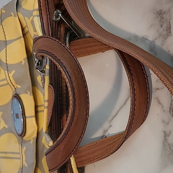 Fossil Key-Per Yellow Tan Ladybugs Coated Canvas Leather Top Handles Crossbody - Picture 7 of 15